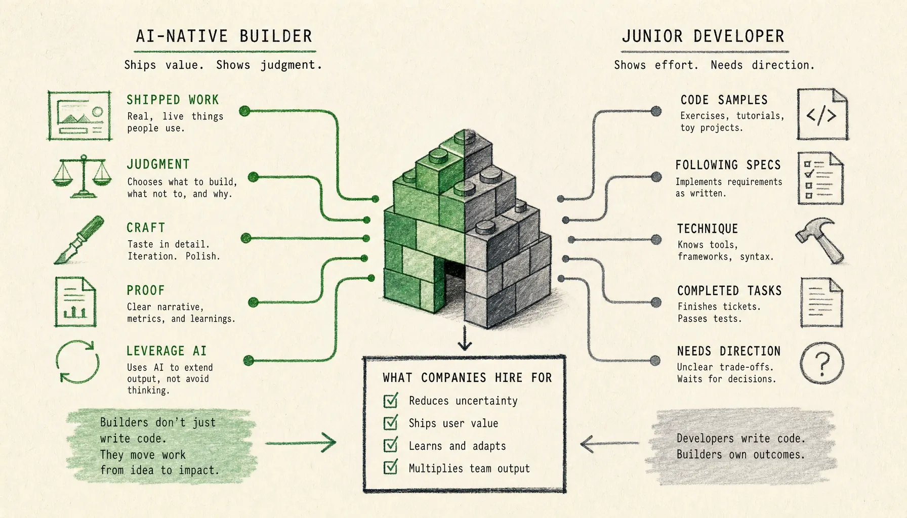 AI Native Builder vs Junior Developer: Positioning
